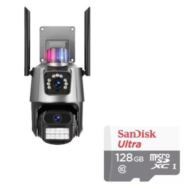Imagem de Câmera De Segurança Externa Lente Dupla 4k Led Sirene Policial Cartão 