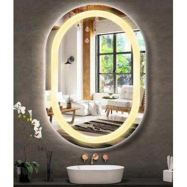 Imagem de Espelho jateado Oval Iluminado com led quente - 70x100cm - Woodglass