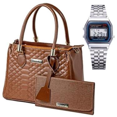 Imagem de Bolsa Feminina Transversal Kit com Carteira Lançamento Caramelo + Reló