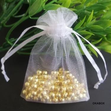 Imagem de 200 saquinhos de organza Fita Cetim Branco 10X12 - OKABOX