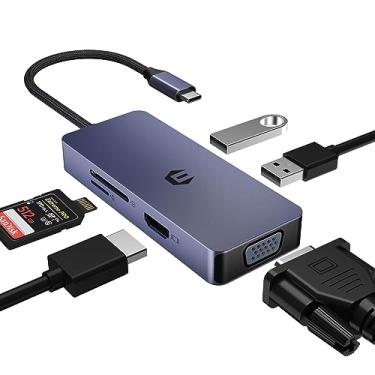 Imagem de oditton Hub USB C, adaptador 6 em 1 USB C com 1 porta HDMI, 1 porta VGA, 2 x portas USB, leitor de cartão SD/TF, conectividade abrangente para laptop, smartphone, mesa, XP e muito mais