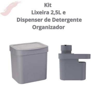 Imagem de Kit 2 Peças - Lixeira e Dispenser De Detergente Organizador de Pia - O