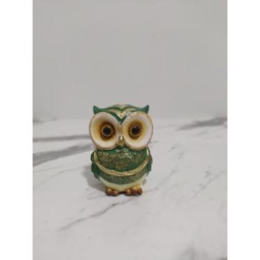 Imagem de Coruja moderna 9cm Escultura em resina decoração - acaryart, verde