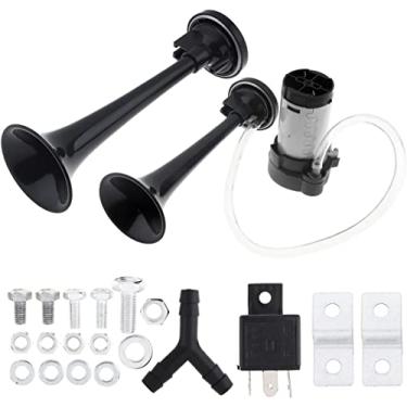 Imagem de Buzina de ar para caminhonete, DriSentri 12V 178dB, buzina de trem super alta para caminhão, trompete duplo, buzina de ar de carro controlada eletronicamente com compressor para carros, caminhões, barcos, motocicletas, veículos