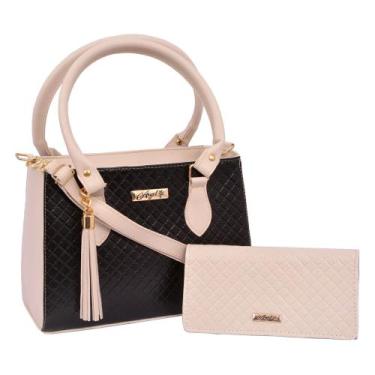 Imagem de Kit Bolsa Feminina Bicolor + Carteira - Aryel, Preto com branco
