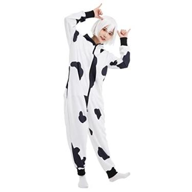 Imagem de haikyuu Pijama de animal macacão cosplay unissex adulto peça única Natal bonito roupa de dormir macacão, Branco vaca, GG