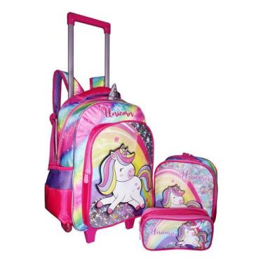 Imagem de Kit Mochila Unicórnio Juvenil Escolar Meninas Rosa Infantil  - Denlex,