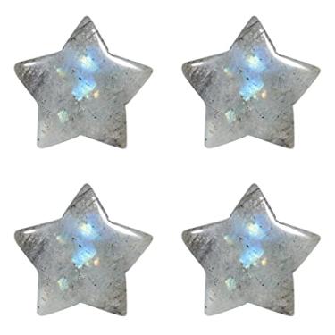 Imagem de Rockcloud Conjunto de 4 pedras de bolso de cristal labradorita em forma de estrela, pedra de palmeira preocupada para fabricação de joias decorativas de escritório, casa, mesa, azul e cinza