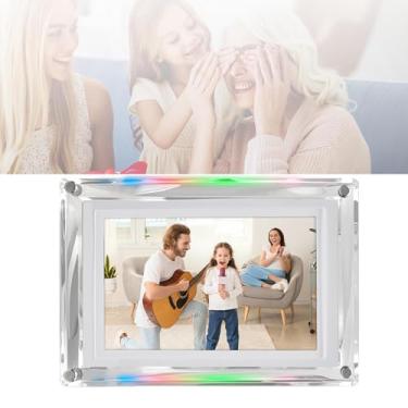 Imagem de Porta-retratos Digital, Porta-retratos Acrílico de 5 Polegadas, Memória Interna de 4 GB Integrada e Bateria de 1500mAh, Rotação Automática, Luz LED, Compartilhe Instantaneamente