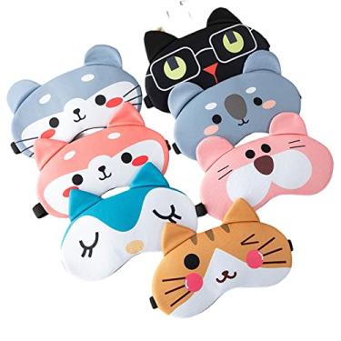Imagem de Forieru 7 peças de máscara de olho de desenho animado infantil máscara de dormir macia e leve máscara de olho de gato animal engraçado adequada para meninas, meninos e adultos para proteger seus olhos