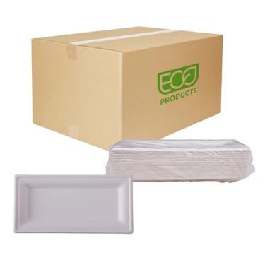 Imagem de ECO PRODUCTS Placas de papel retangulares compostáveis Vanguard 10 x 5, caixa com 500, fibra moldada branca descartável, sem árvores, mais forte que papel e isopor, sem adição de PFAS, compatível com