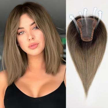 Imagem de HAIRCUBE Toppers De Cabelo Humano Remy Para Mulheres, 100% 3,5 Pol. * 4 Pol. Toppers De Cabelo Amarrados À Mão Com Base De Renda Suíça 12 Pol.