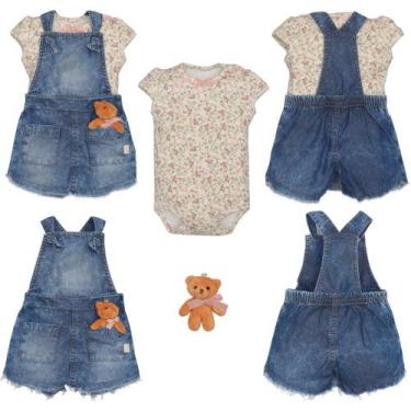 Imagem de Jardineira Com Body Bebê Menina Algodão Azul Jeans Upi Uli - Upi Ulli,