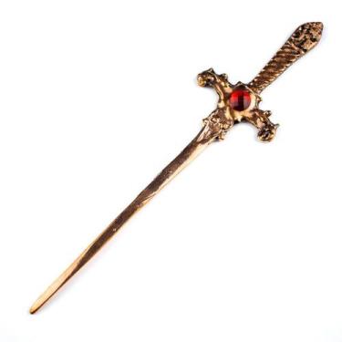 Imagem de Athame Metal Cobre Envelhecido 15cm Pedra Vermelha Reforçado - Lua Mís