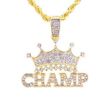 Imagem de metaltree98 Hip Hop Fashion Iced Rapper King Crown CHAMP Bling Pendant 50.8 cm 14k Gold Rope Chain HC 1292 G (corrente de corda de 50,8 cm), 20" Rope Chain, Metal