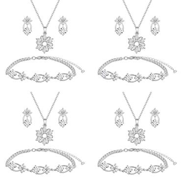 Imagem de Conjunto de joias de dama de honra para casamento, ouro 18K ou ouro rosa ou cobre banhado a prata com zircônia cúbica limpa colar brinco conjunto de pulseira para mulheres meninas presente, Cobre, Sem Pedra Preciosa