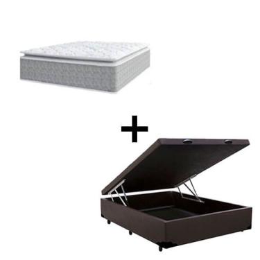 Imagem de Cama Box Baú Casal 138 Tecido Sintético Marrom Com Colchão Nazar Molas Ensacadas com Pillow Top - Bello Box - Conforto (Espuma da Nasa) Viscoeslástico