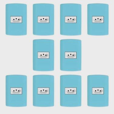 Imagem de Conjunto com 10 Tomadas 2p + t 10A 250v, Modular, com Placa 4x2 e Suporte Azul