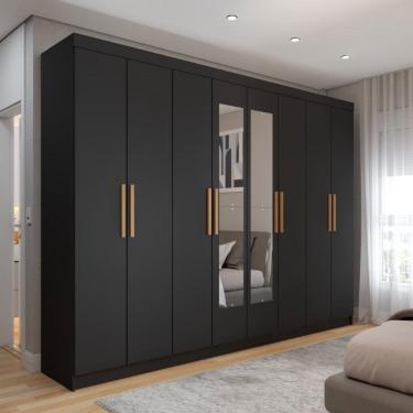 Imagem de Guarda-Roupa Casal Aurora Radiante 8 Portas 4 Gavetas com Espelho Nero - Panorama Móveis