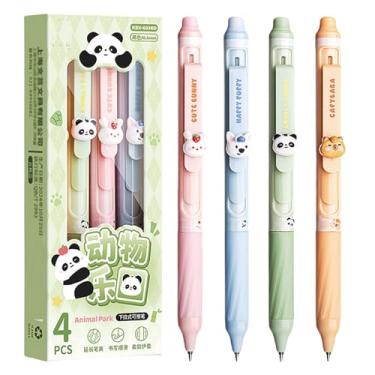 Imagem de MOZXIRZ 4 canetas de gel apagáveis fofas canetas retráteis de desenho animado animal apagável caneta de 0,5 mm tinta preta Kawaii, para mulheres, meninas, meninos, material escolar (animal - tinta