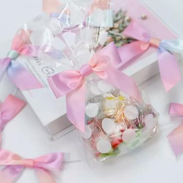 Imagem de Mini laços rosa, 15 fitas de tecido de cetim para artesanato, pequenos laços para lembrancinhas de festa de casamento, decorações de caixa de presente