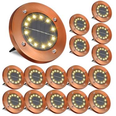 Imagem de JKIMK Luzes solares de solo ao ar livre à prova d'água plana jardim solar luzes de piso 12 LED 16 unidades para jardim pátio caminho paisagem garagem quintal caminho decoração