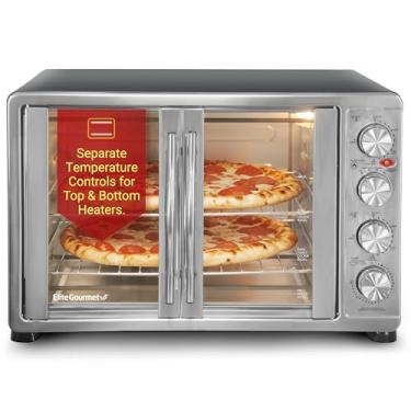 Imagem de Elite Gourmet ETO4510BMDouble French Door 4-Control Knobs Countertop Convection Torradeira forno, assar grelhar torradas torradas torradas Keep Warm Pizza 35,5 cm Inclui 2 suportes