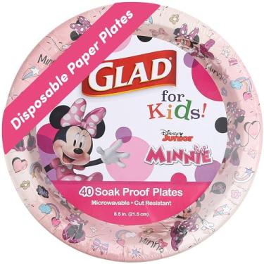 Imagem de Glad Pratos de papel descartáveis para crianças Disney Mickey e amigos, Minnie rosa – resistente, à prova de imersão, micro-ondas, pratos de lanche adequados para crianças para uso diário, 21 cm, 40