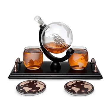 Imagem de KROWN KITCHEN – Conjunto de decalque de uísque globo. Inclui copos Whiskey, porta-copos e base de madeira. Presentes perfeitos para o papai. Para Bourbon, Scotch, licor, etc.