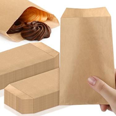 Imagem de Eersida Pacote com 500 sacos de papel kraft sacos de petisco marrom mini sacos de papel pequenos sacos de lembrancinha sacos de talheres sacos de lembrancinha de festa envelopes sacos lanche biscoito pipoca doce sanduíche presente (10 x 15 cm)