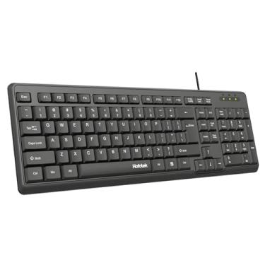 Imagem de Teclado de computador com fio, teclado USB silencioso de tamanho completo com teclado numérico, fino, compacto, macio, básico, para Windows, PC, escritório, desktop (preto)