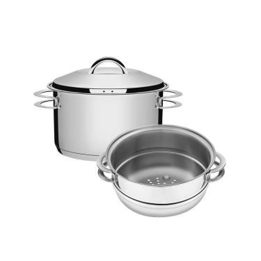 Imagem de Jogo De Caçarola Rasa + Cozi-vapore Solar 20 Cm 3,6 L Em Aço Inox Fundo Triplo Tramontina
