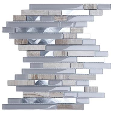 Imagem de Pastilha De Mármore, Vidro E Alumínio Glass Stone Glass Mosaic Lilas/metal