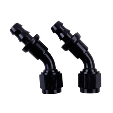 Imagem de ZAP Performance 4AN fêmea para 1/10.2 cm acessórios de mangueira de farpa 45 graus preto Push-on/Lock Kits de refrigerador de combustível, adequado para linha de óleo combustível de borracha (2 peças)