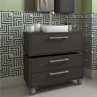 Imagem de Gabinete Para Banheiro Suspenso 80cm 1 Basculante Balcão 2 Gavetas Com Cuba Alice Grafite