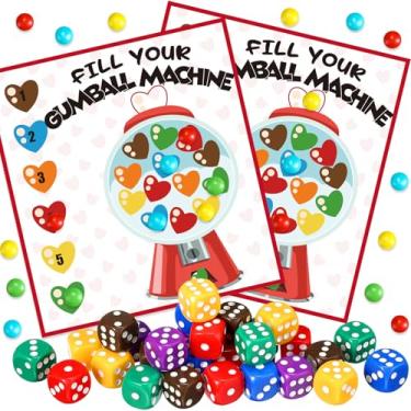 Imagem de Wettarn 30 Sets Valentine's Day Games Kits Game for Family Classroom Valentine Activity Galentine Games with 30 Game Themed Cards 30 Rainbow Game Dice (Fill Your Gumball Machine)