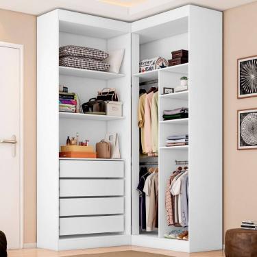 Imagem de Guarda Roupa Closet Casal sem Portas Canto em L com 4 Gavetas e 3 Cabideiros Versatille Yescasa Branco