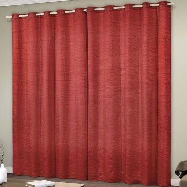 Imagem de Cortina Glamour Cetim Amassado 2,00m X 1,70m Sala Quarto Varão 2m - Vermelho