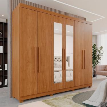 Imagem de Guarda Roupa Casal 6 Portas 3 Gavetas Com Espelho Com Pés Roma Cinamomo