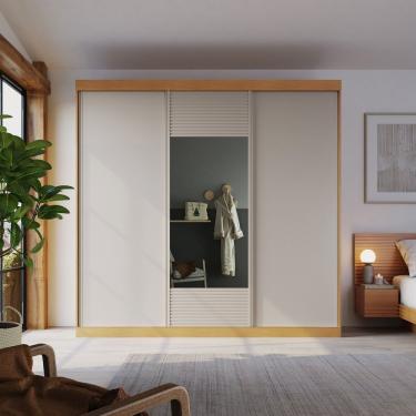 Imagem de Guarda Roupa Casal 3 Portas De Correr 1 Porta Com Espelho Samambaia Cabecasa Carvalho Off White