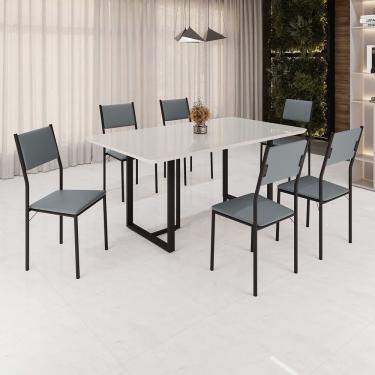 Imagem de Conjunto Sala De Jantar Mesa 160x90cm Base Lunna Tampo Mdf Laca Com Vidro Florença Grafite Preto