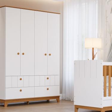 Imagem de Guarda Roupa De Bebê 4 Portas 4 Gavetas Chantilly Expresso Móveis Branco-nature