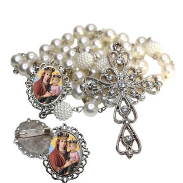 Imagem de Terço de Noiva de Luxo Arabesco com Broche de Lapela Nossa Senhora da 