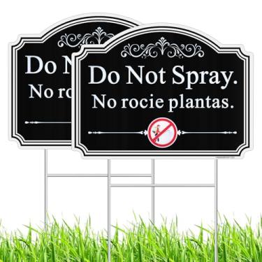Imagem de JIAMING Placas De Jardim "Não Borrife" Em Inglês E Espanhol. Pacote Com 2 32 Cm X 24 Cm, Sem Pesticidas, Placa Bilíngue Para Plantas Estaca Metal, Proteção Uv, À Prova Intempéries Fácil Montar.