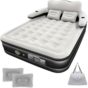 Imagem de Trailabo Colchão Inflável Casal 205*155CM com Encosto e Travesseiro, Bomba de ar Elétrica Recarregável Embutida, Inflação e Deflação Rápidas e Automáticas, para Viagens e Acampamentos (Preto e Branco)