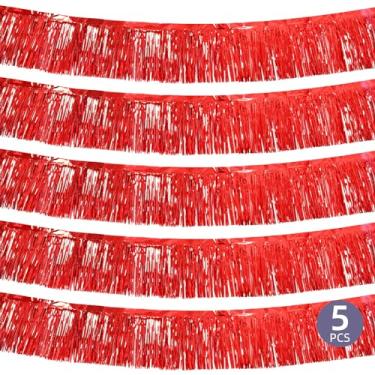 Imagem de Ohiyoo Pacote Com 5 Faixas De Franjas Folha Vermelha 3 Metros, Serpentinas Enfeites Metálicos, Banners Fundo Para Carros Alegóricos, Decorações Festas Aniversário, Halloween E Natal