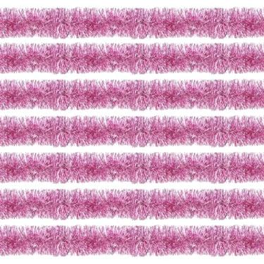 Imagem de Ohiyoo Guirlanda De Enfeites Natal Rosa 200 Pés, Decoração Árvore Com Torção Metálica Para Festa Aniversário, Carnaval, Suprimentos Feriados (3,54" X 200', Rosa)