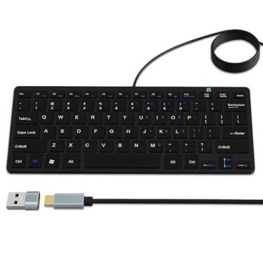 Imagem de Mini teclado com fio USB-C ultrafino de 78 teclas com teclas de atalho de mídia para Apple Mac Pro, MacBook 56Pro/iMac, Air, Mac Mini, laptops, PC desktop Windows 11/10/8/7, com adaptador USB-C para