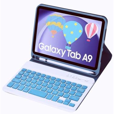 Imagem de KcoxdCn Capa Fina Com Teclado Candy Colors Compatível Samsung Galaxy Tab A9 8.7" Modelo 2023 (Sm-X110/X115/X117), Suporte Para S Pen, Multiângulos, Removível Sem Fio (Verde Escuro)