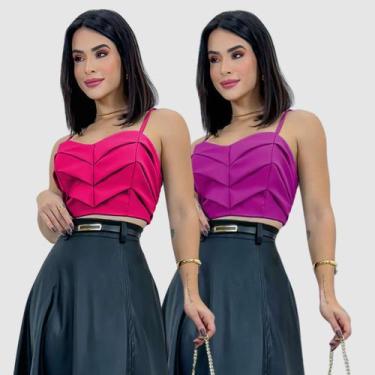Imagem de Kit 2 Cropped Blusa Feminina Alfaiataria Regata Elegante Social Lançam